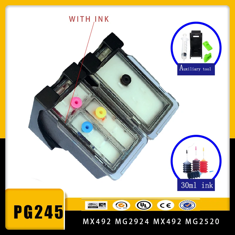 Vilaxh PG245 CL246 Refillable Ink cartridge replacement for Canon pg245 cl246 for Canon PIXMA iP2820 iP2850 MG2420 MG2450 MG2520