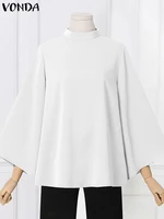 VONDA Elegant Women Blouse Autumn Fashion Tunic Tops Stylish Casual Stand Collar 3/4 Flare Sleeve Office Shirts Oversized Blusas - Image 4
