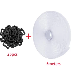 5 - Meter Adjustable Hook and Loop Straps with 25 Buckles for Custom Length Cord Management (White)