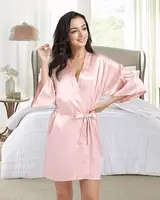 RB032 2018 nouvelle Robe Kimono en soie peignoir femmes Robes de demoiselle d'honneur en soie Sexy bleu marine Robes Robe en Satin dames Robes de chambre 3