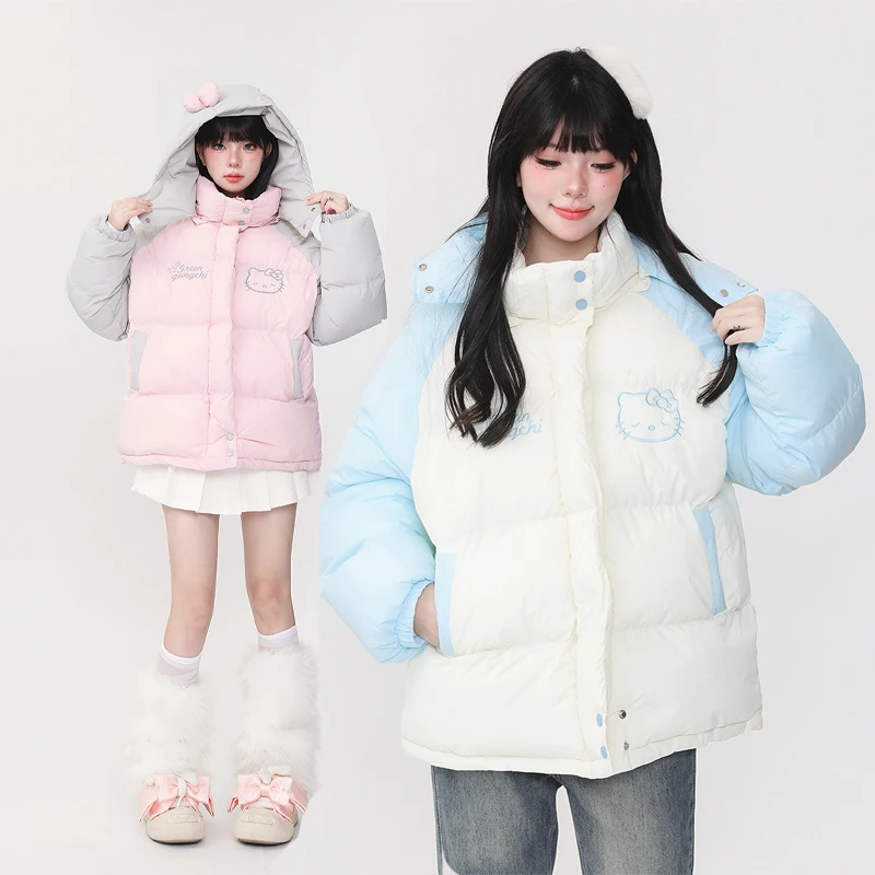 

Sanrio Hello Kittyed Soft Loose Cute Cotton Jacket Sweet Girl Winter Warm Coat Medium-length Thickened Hooded Bakery Clothes