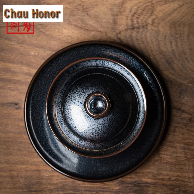 150ml High-end Tianmu Glazed Fire Dragon Iron Tire Ceramics Sancai Gaiwan Handmade Household Puer Kung Fu Tea Set Gift Packaging