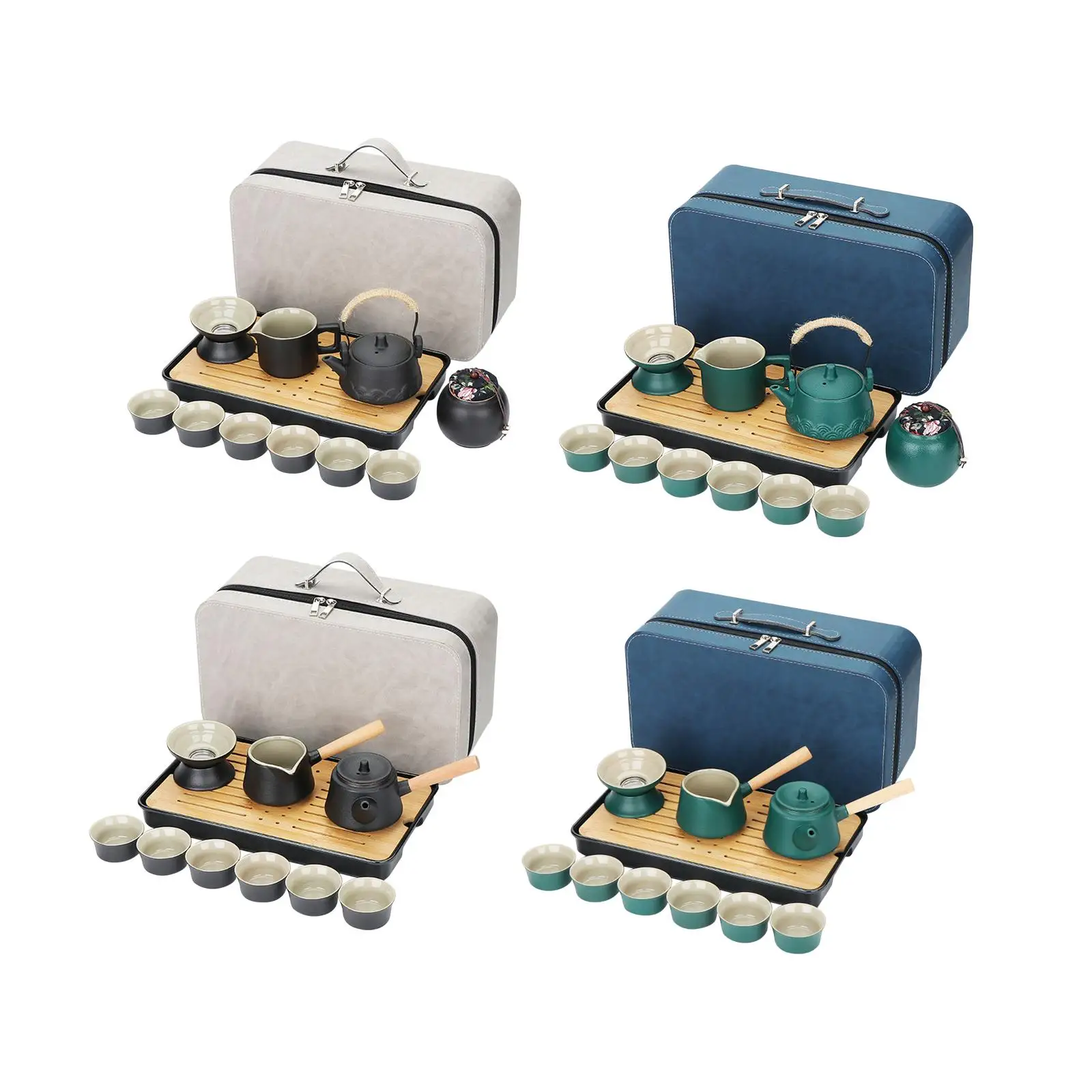 

Pottery Travel Tea Set Handmade Pottery Tea Pot Kettles with Case Portable Tea Set for Business Gifts Camping Office Home Picnic