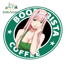 

EARLFAMILY 13cm x 11.7cm for Zero Two Coffee Car Accessoires Decal Windows Caravan Stickers Anime Funny Surfboard Laptop Decor