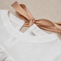 Chic Back Bow Tie Linen Shirt Girls 2024 New Solid Color Casual Loose Baby Kids Long-Sleeved Blouse Autumn Clothes 2