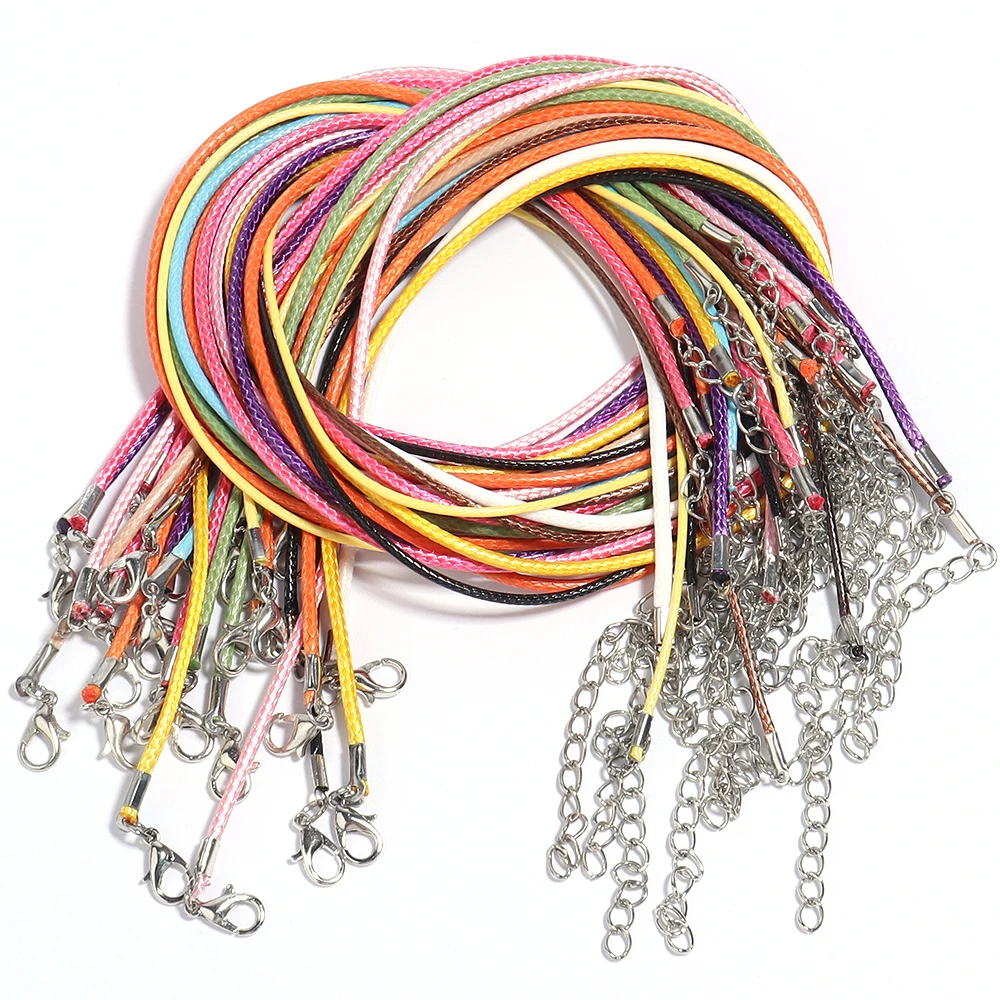 10Pcs/Lot 1.5mm 2mm Faux Leather Cords Adjustable Braided Rope With Lobster Clasp For Ornament Making DIY Crafts Charm Accesso