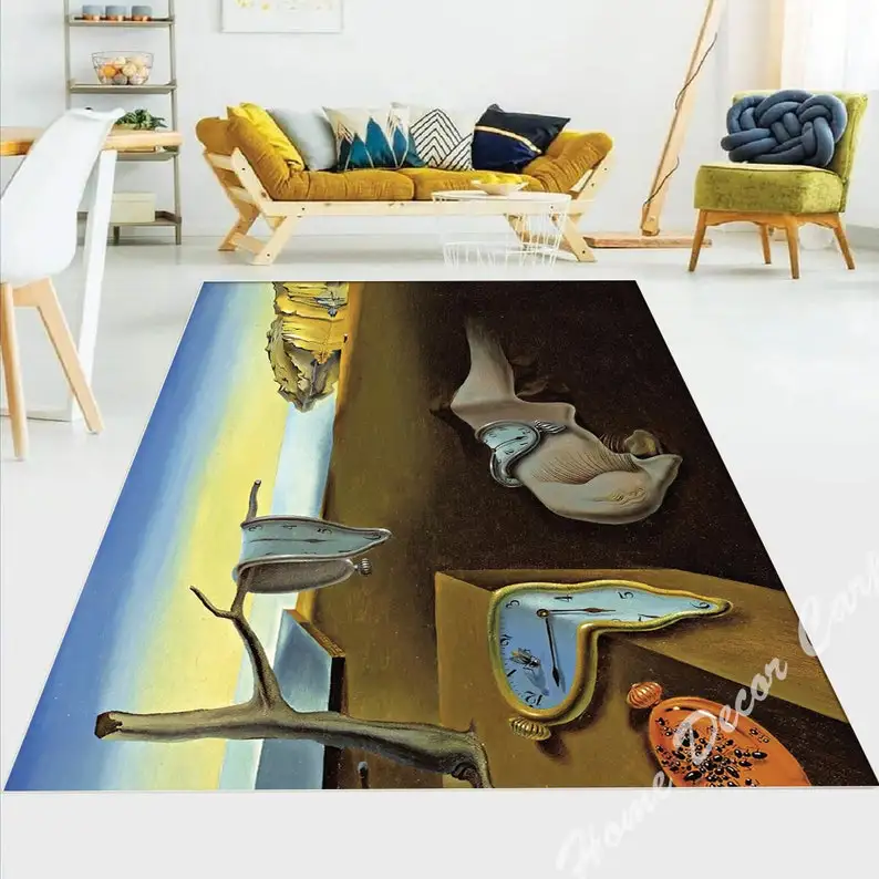 The Persistence Of Memory Picture Poster Art Melting Watches Clocks Surrealism Painting Flannel Floor Rug For Living Room