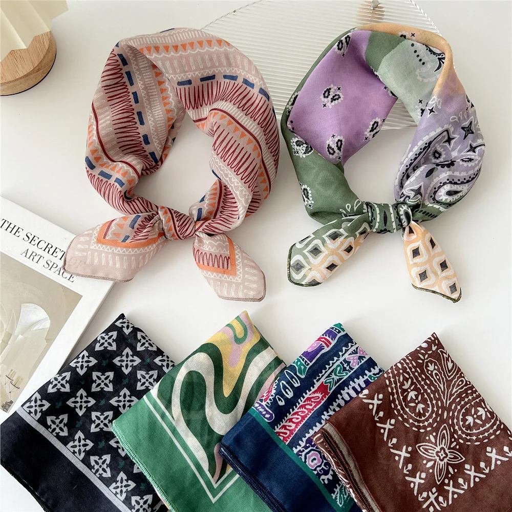 Fashion Cotton Scarf Women Floral Print Neckerchief Small Headscarf Hijab Scarves Female Cute Bandana Head Scarfs Ladies 55x55cm