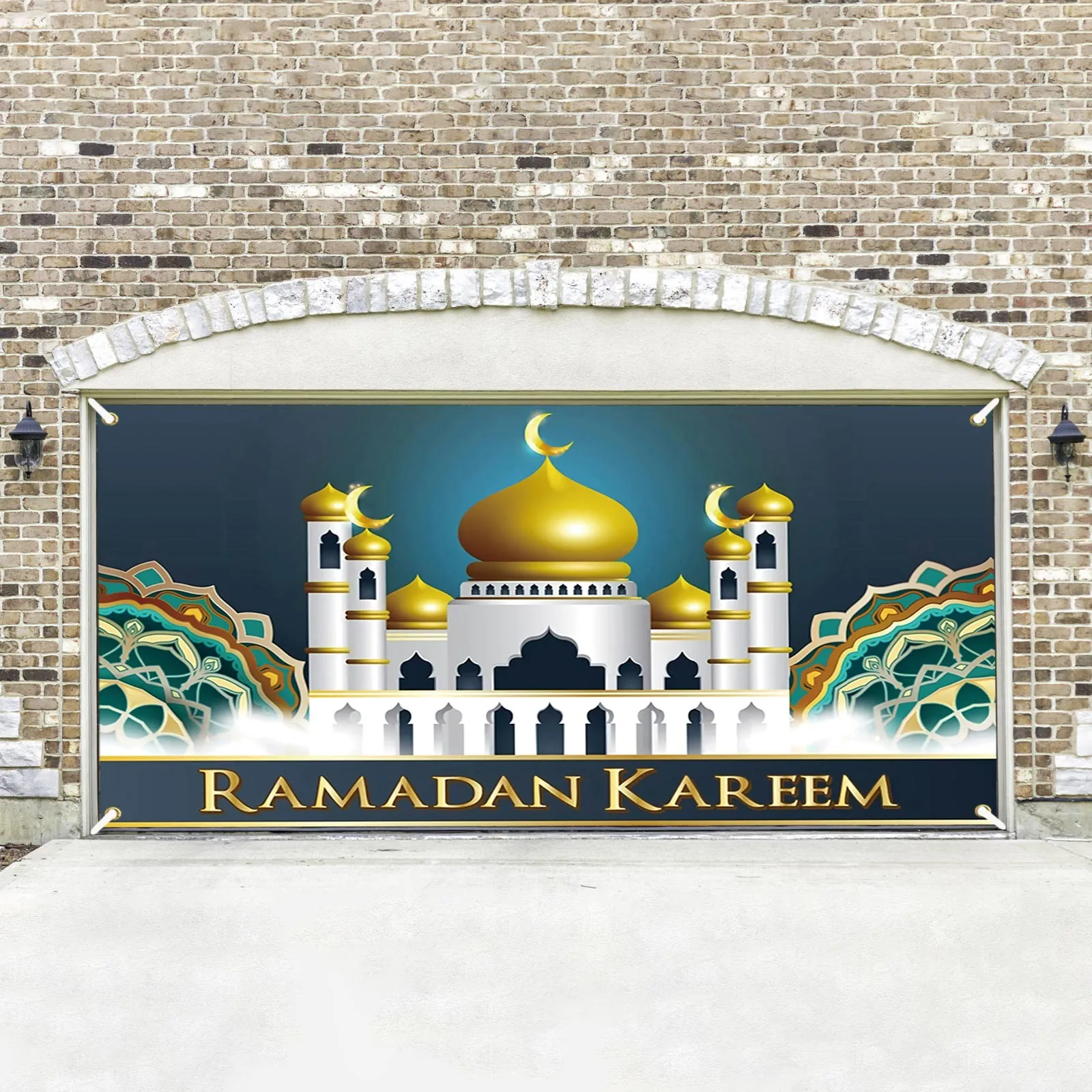 

Ramadan Garage Door Banner EID Decoration 2024 Door Cover Muslim Castle Mosque Background Banner Poster Party Supplies Backdrops