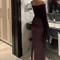 Customized Elegant Straight Ankle Length Strapless Jersey Long Sleeves Evening Dress Classic Photo Color vestidos para mujer 2