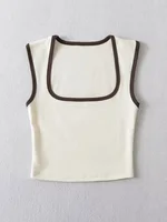 Débardeur sans manches pour femme, Slim, couleur contrastée, décontracté, col carré, haut court, vêtements Streetwear, Y2k, 2024 5