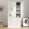 Wooden closet armoire with mirror, 2 doors, 2 drawers, 4 open storage cubes,and hanging rod for bedroom.35.5"L x 15.8"W x 70.8"H 1