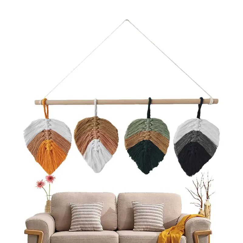 

Macrame Leaf Chic Feather Boho Decor Multicolor Leaf Macrame Tapestry Wall Hanging Cotton Weaving Handmade Home Wall Decoration