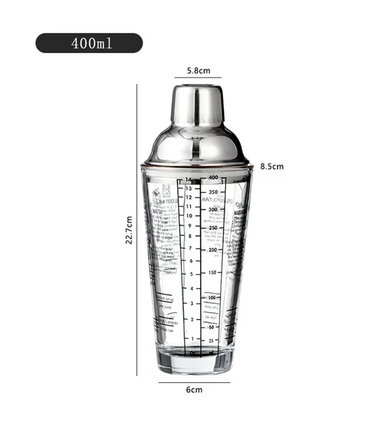Shaker Cocktail In Vetro | 400 Ml | Con Colino | Coperchio Acciaio Inox | Dorato