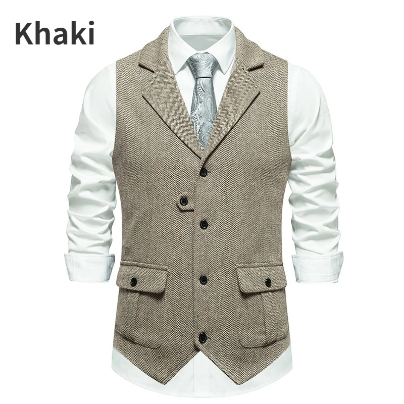 8 Color Retro Vest Mens Single Breasted Casual Business Vest Coarse Tweed Suit Vest Slim Fit Мужские жилеты
