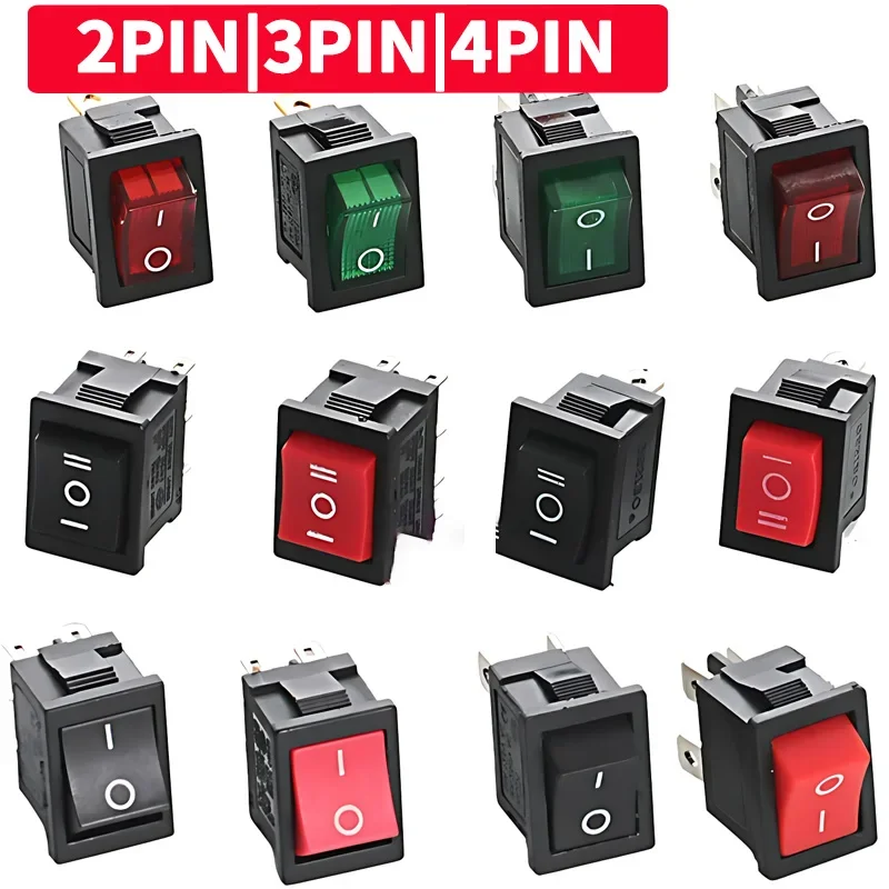 Rocker switch 10/30/100 Pcs KCD1 snap-in boat SPST ON OFF 2/3/4 Pin 250V 6A (AC) / 125V 10A 2P toggle power
