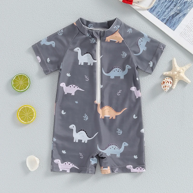 0-3Years Toddler Baby Girls Boys Rash Guard Swimsuit Zip Up Short Sleeve Crew Neck Romper Bathing Suit Kids Beach Swimwear