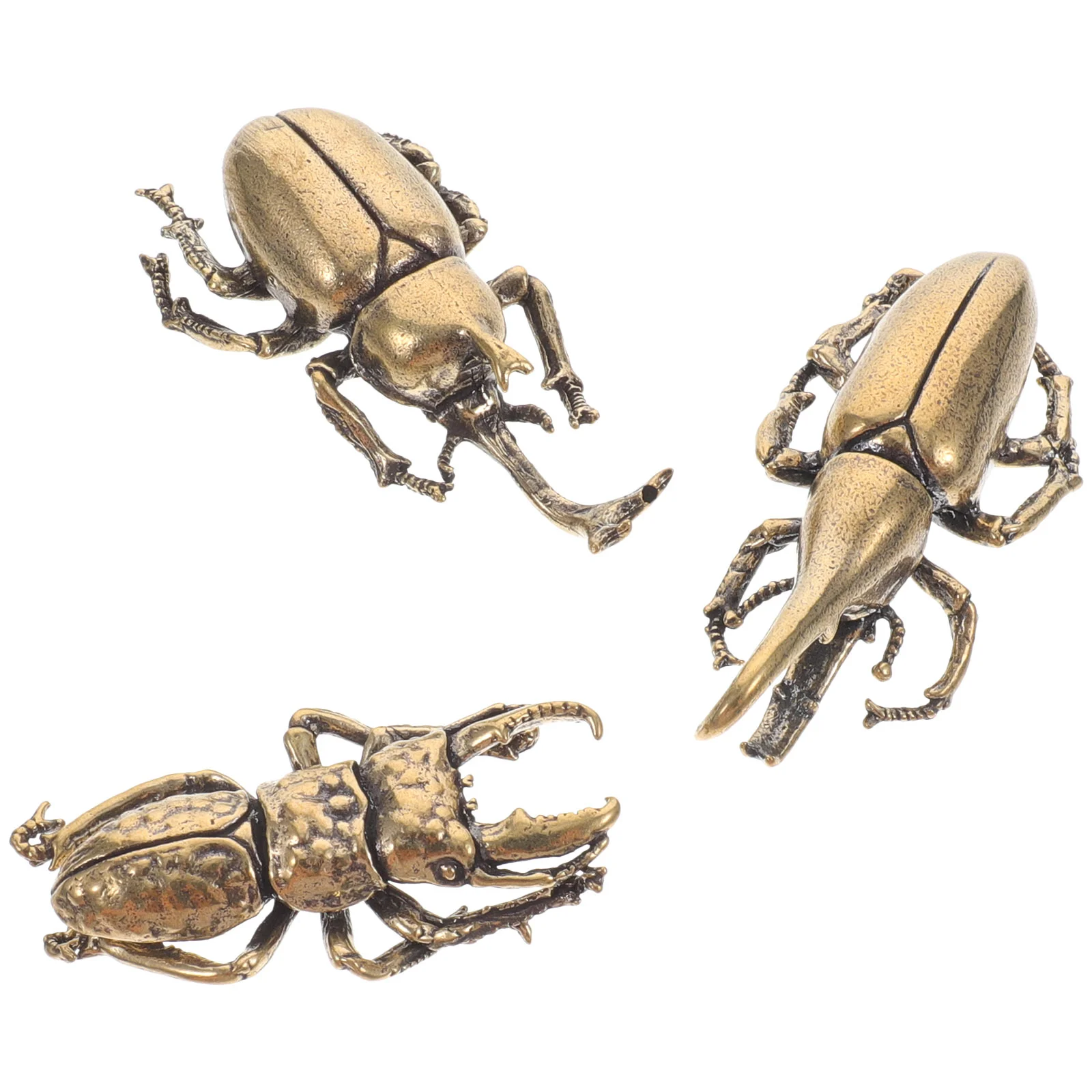 

3 Pcs Vintage Decor Beetle Ornaments Brass Craft Figurine Cabinet Statue Desktop Insect Statues