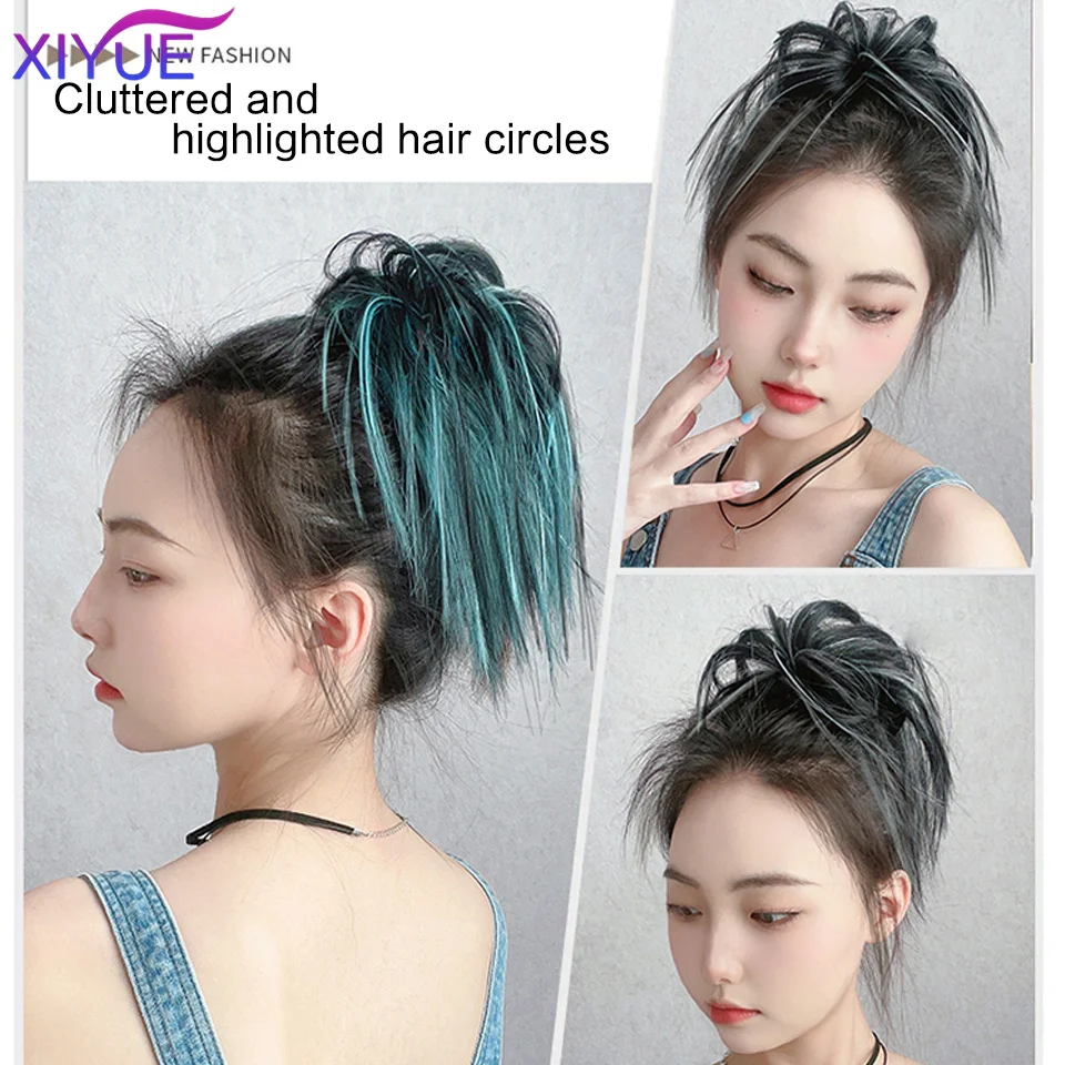 XIYUE Synthetic Messy Hair Bun Tousled Hairpiece Elastic Band Chignon Curly Scrunchie Updo Cover Hair Tail for Women Pink
