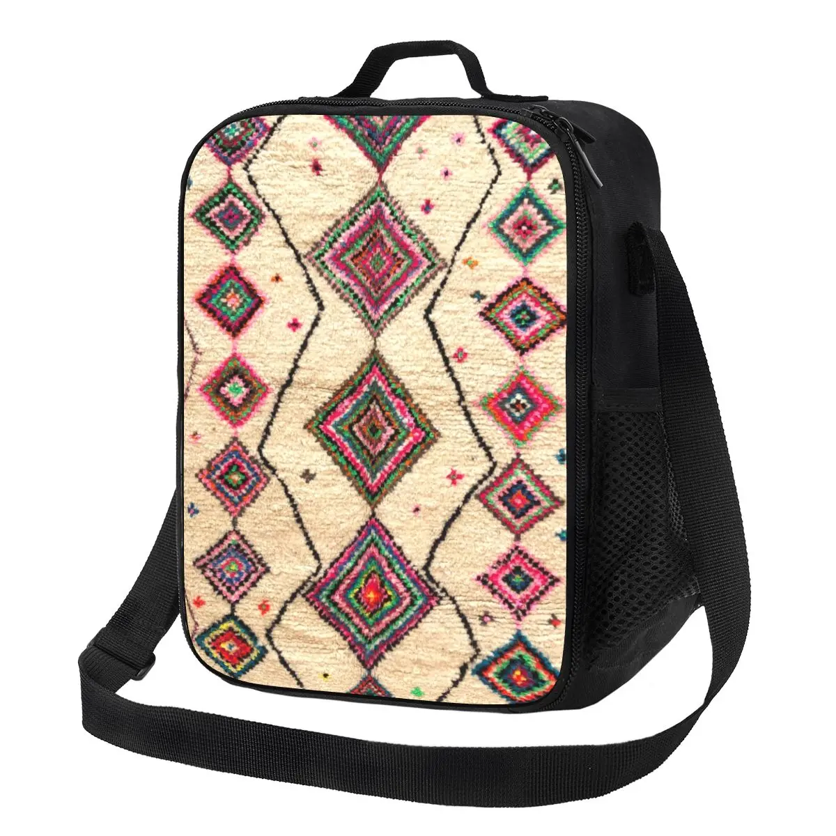 

Moroccan Berber Rug Boho Style Insulated Lunch Bags for Office Antique Bohemian Geometric Leakproof Thermal Cooler Lunch Box