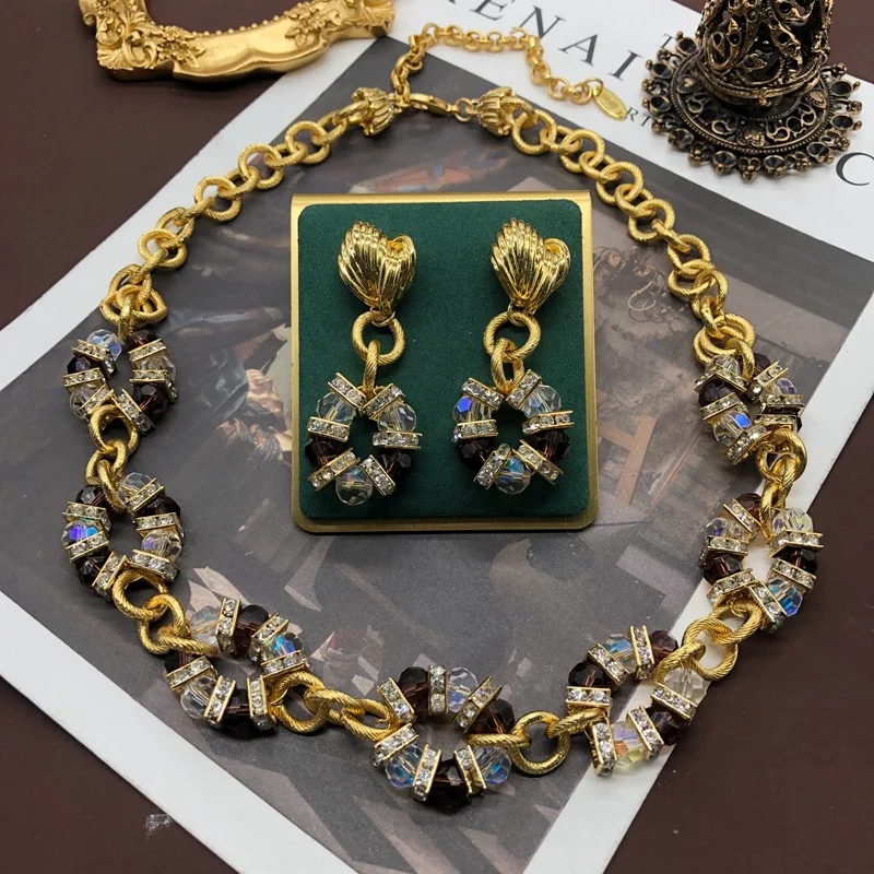 

Agate Stone Woman Jewelry Necklace and Earrings Set Classic Romantic Style