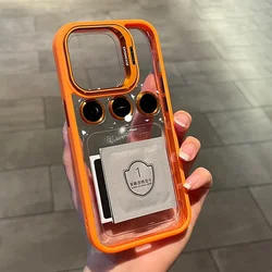 Lens Metal Ring Protector Stand Case with Camera Glass Protection and Transparent Back Cover - iPhone 14 Pro Max (Orange)