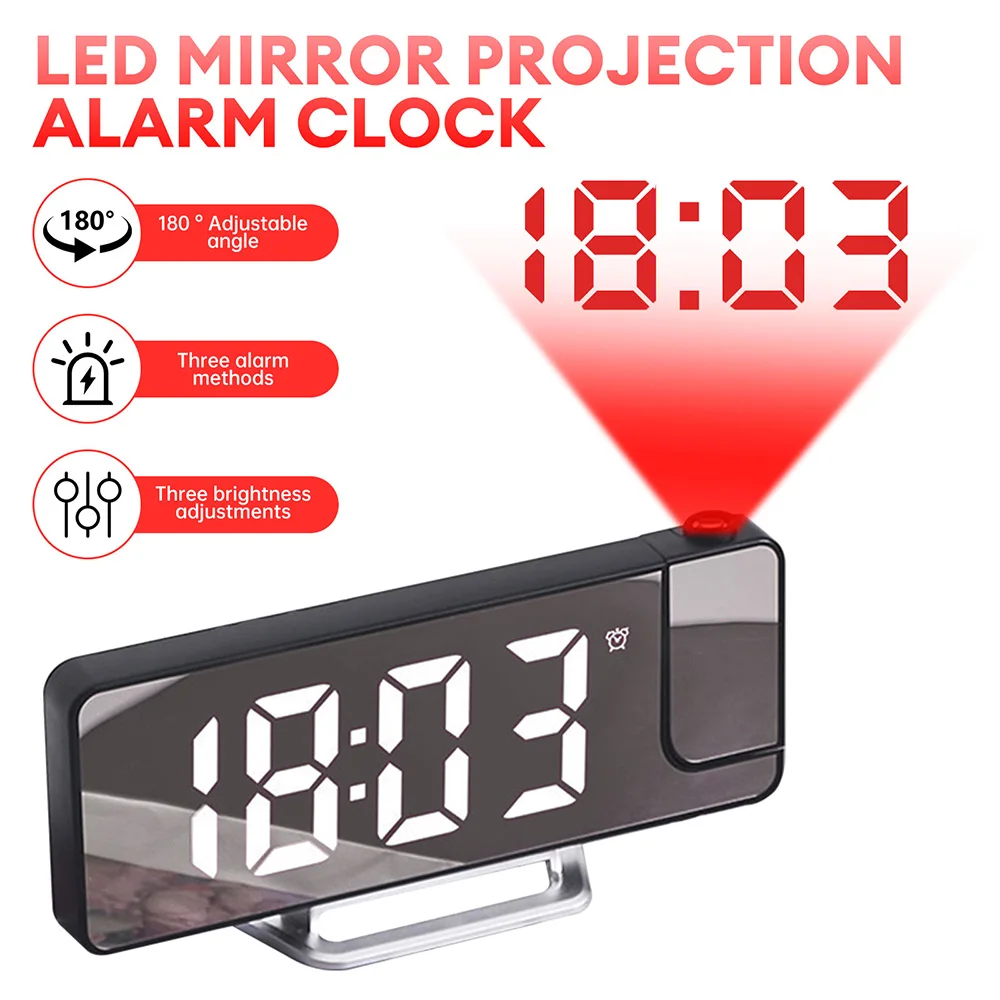 180 Degrees Projection Digital Alarm Clock Snooze Table Clock Time Temperature Display LED Mirror Projection Alarm Clock 6