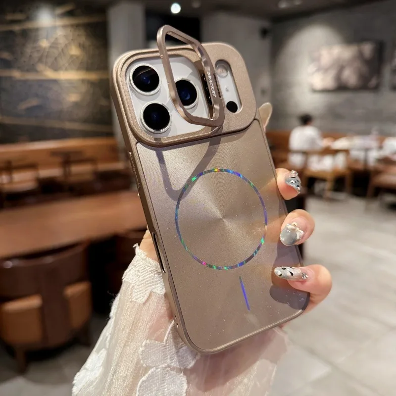 Luxury Bling Glitter Laser Magnetic Phone Case with Lens Frame Holder