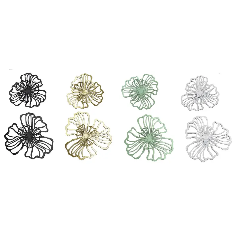 3 Decorazioni Murali In Metallo Con Fiori Stile Rustico - Quadri Floreali Cavi Per Casa, Soggiorno, Ufficio, Nero, 15-30 Cm - copertina