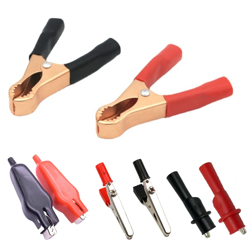 Alligator Clips Test Clip Test Leads 2Pcs 50A Red + Black 75mm Crocodile Car Caravan Van Battery Test Lead Clips Connector Plug Power