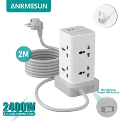 Enhanced Power Strip Tower with Surge Protection and Fast Charging (EU Plug) - EU Plug (EU Plug 8 Ports)