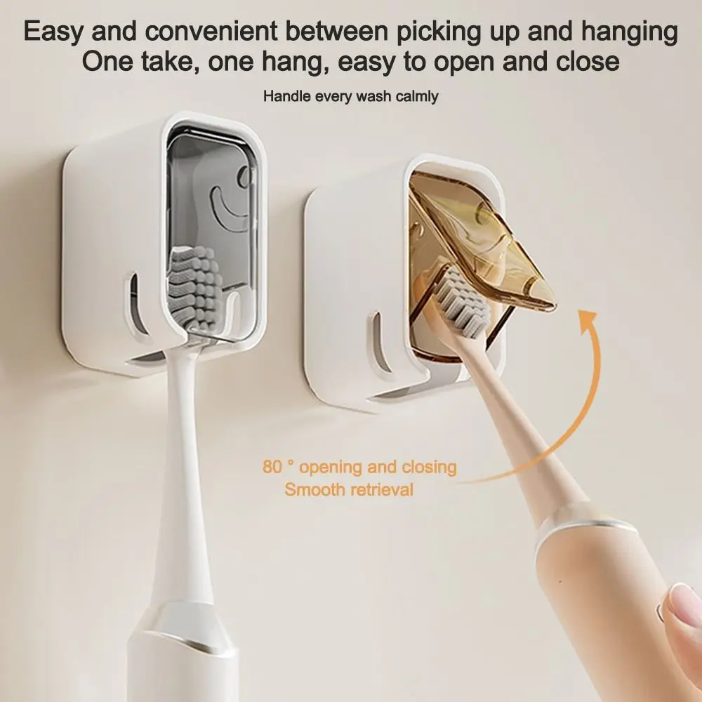 Portable Dustproof Toothbrush Holder Flip-top Wall Mounted Toothbrush Rack Storage Box