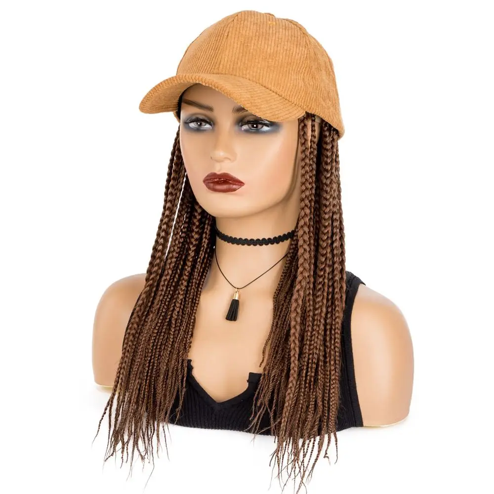 WIGERA Braided Baseball Cap Wig On Sale Box Braid Hair Extensions With Hat Deep Brown Synthetic Hair Cap Wig For Women