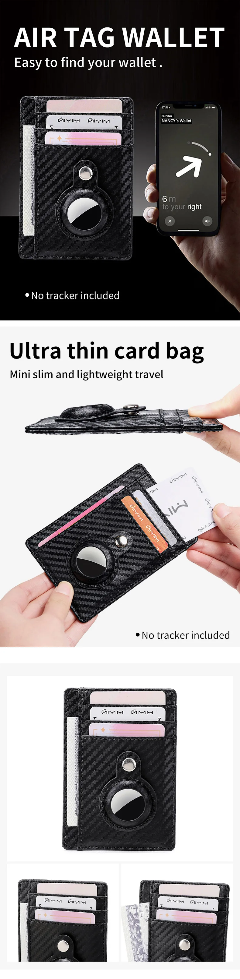 MIYIN Ultradünne, minimalistische Vordertasche mit RFID-Abschirmung, kleines und tragbares Airtag-Kreditkartenetui für Damen und Herren – Detail 3