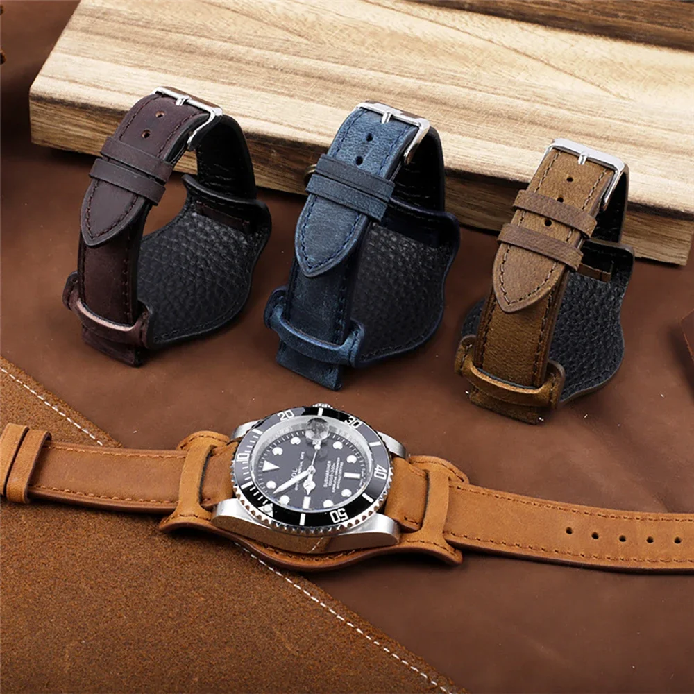 Genuine Cowhide Retro Leather Watch Band with Mat Bund Strap