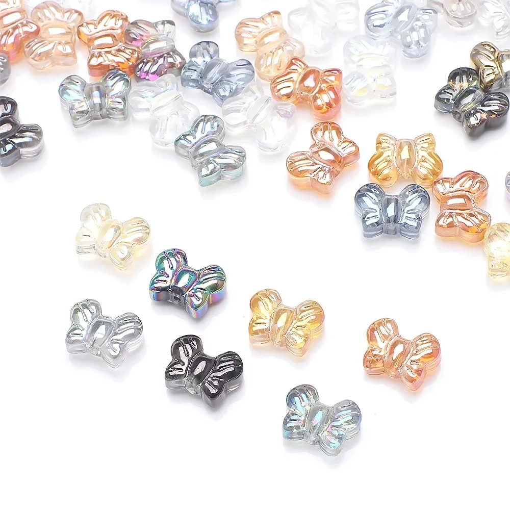 20개/세트 11x15mm 크리스탈 유리 비즈 펜던트 나비 리본 모양 공예품 DIY 주얼리 귀걸이 의류 액세서리 제작용