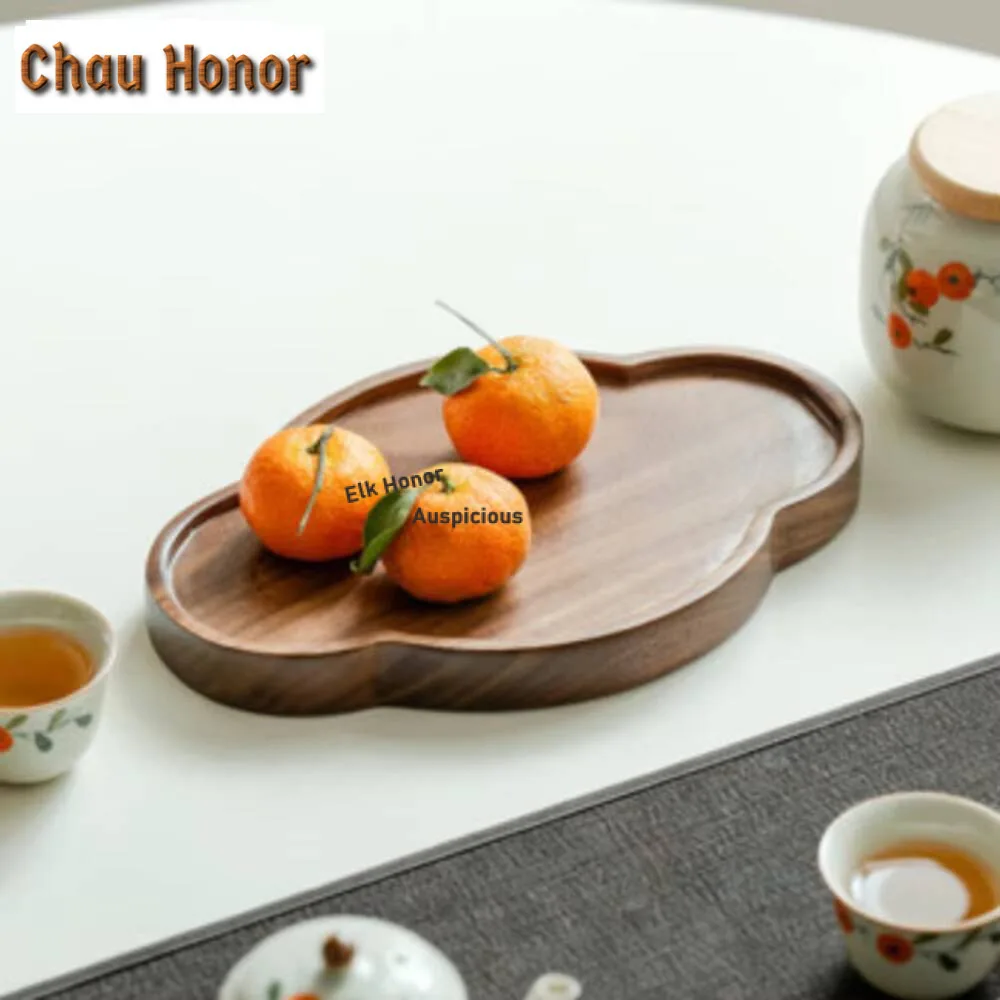 Chinese Walnut Pot Bearing Holder Light Luxury Solid Wood Dry Brew Table Tea Tray Pot Base Household Fruit Snack Plate Cafe Gift