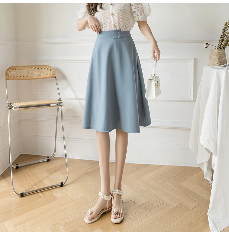 plaid skirt High Waist Women A-line Skirts New 2022 Spring Korean Style Plain Color All-match Knee Length Ladies Elegant Casual Skirt W1022 short skirt