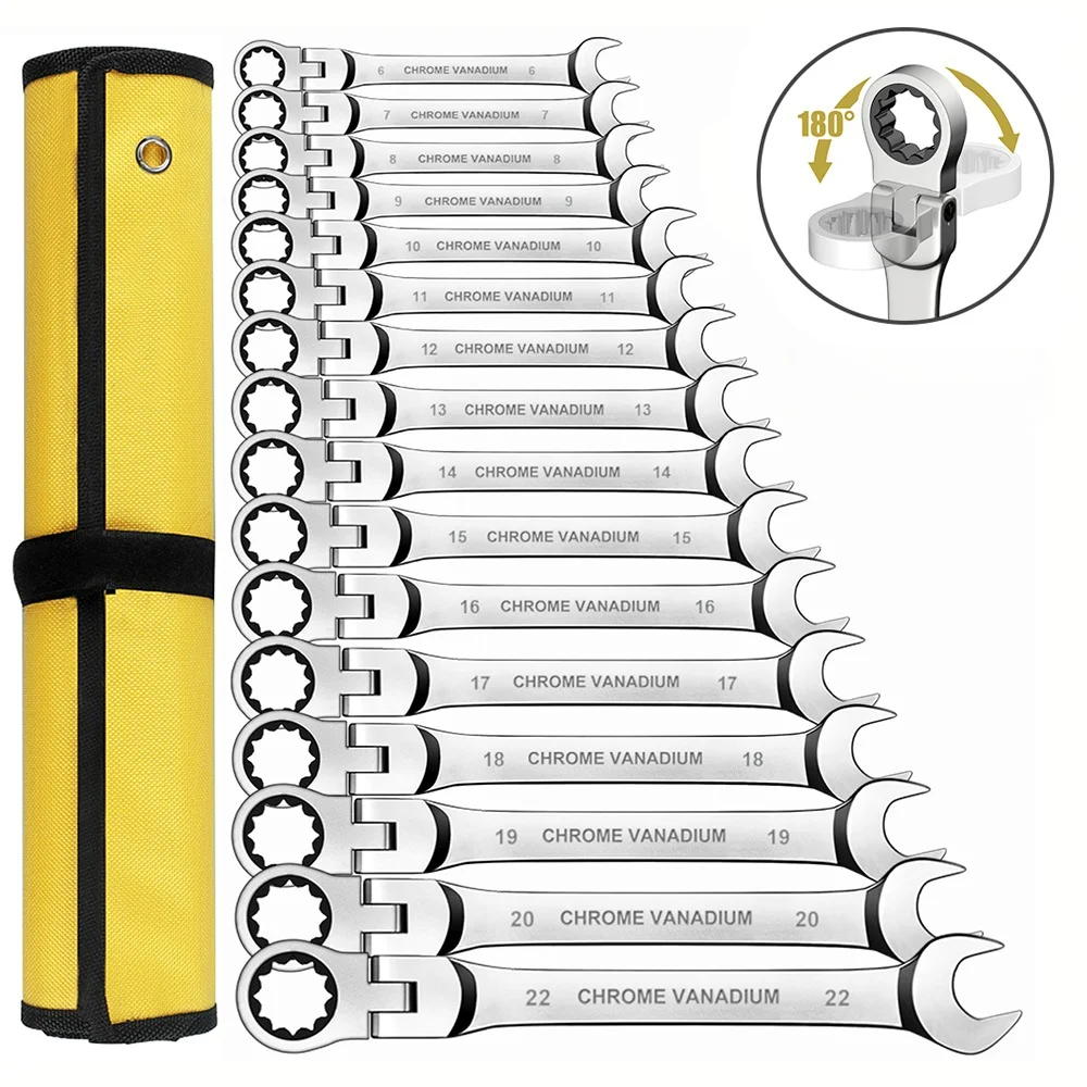 8pcs 72-Tooth Durable Ratchet Wrench Set Metric 8-19mm Multi-Function for Garage Home DIY Repair Maintenance Ideal Party Gift