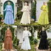 Middle East Muslim Women Lace Hollow Out Puff Sleeve Shirt and Skirt Two Piece Suit Dress Dubai Abaya Arabic Islam Clothing 2025