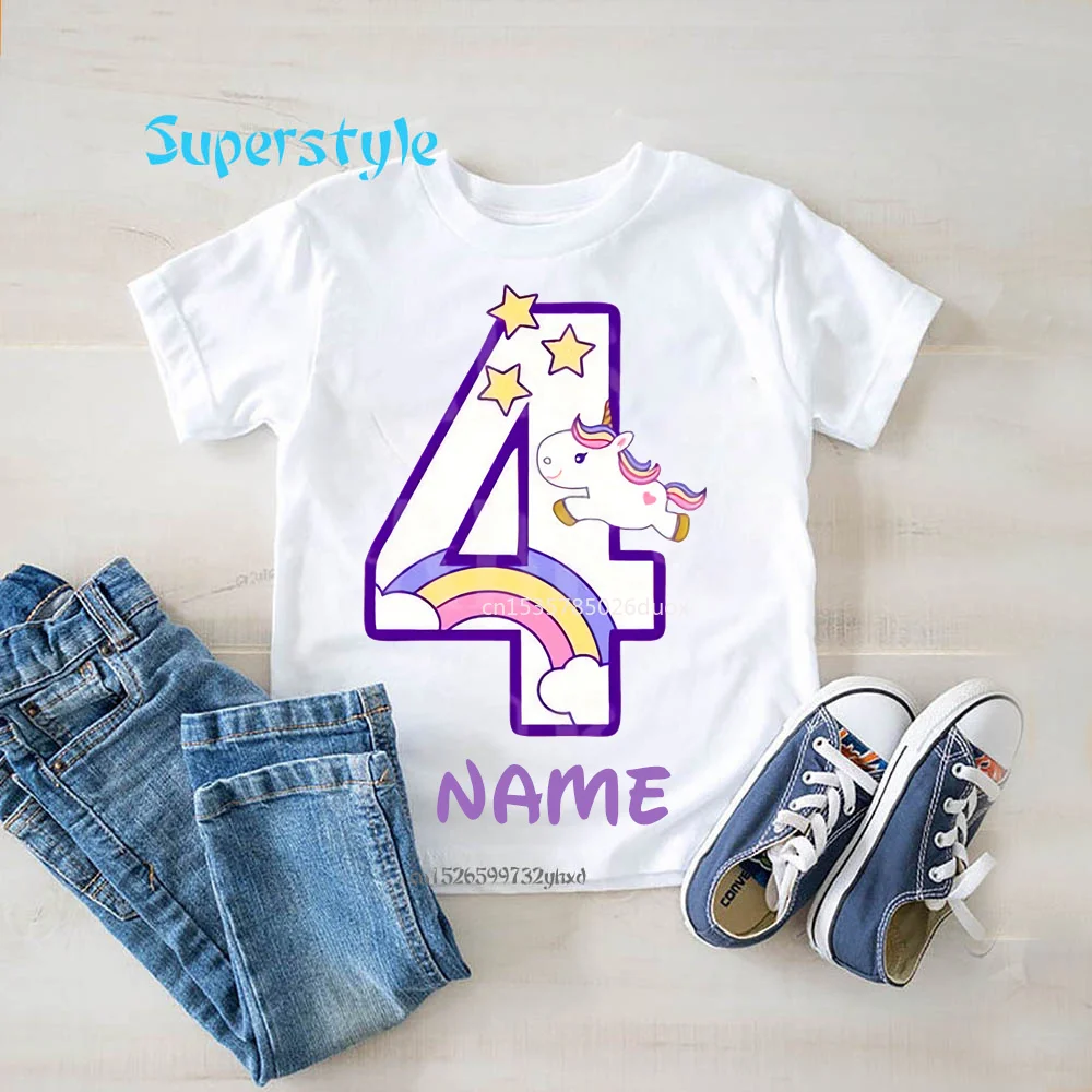 

Birthday Gift Present Clothes Children 2 3 4 5 6 7 8 Year Unicorn Girl Birthday Personalize Name T-shirt Kid Summer Tops Tee