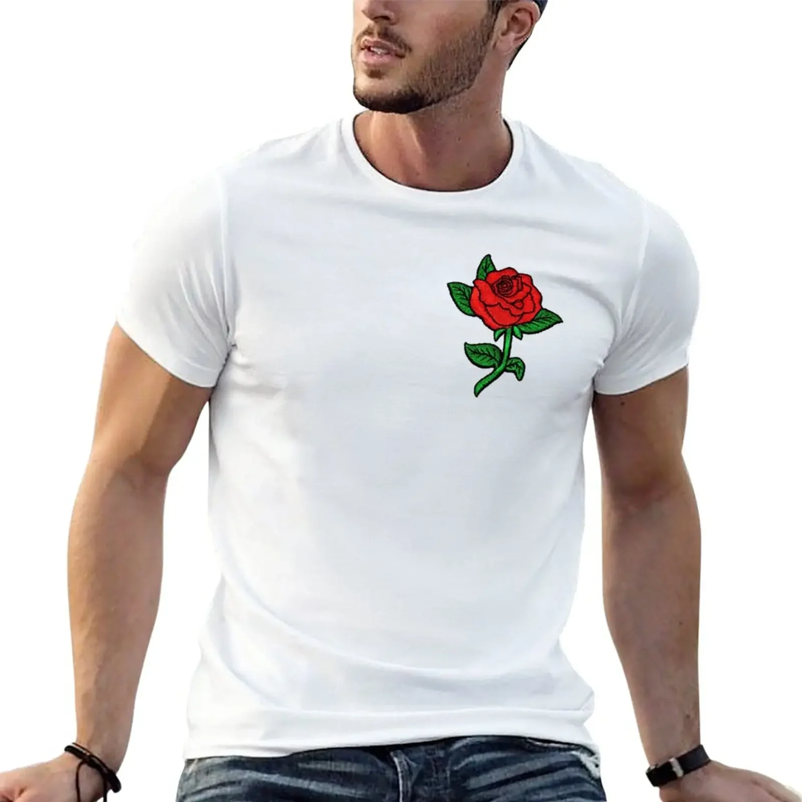 

Rose Patch White T-Shirt graphics oversizeds new edition mens big and tall t shirts
