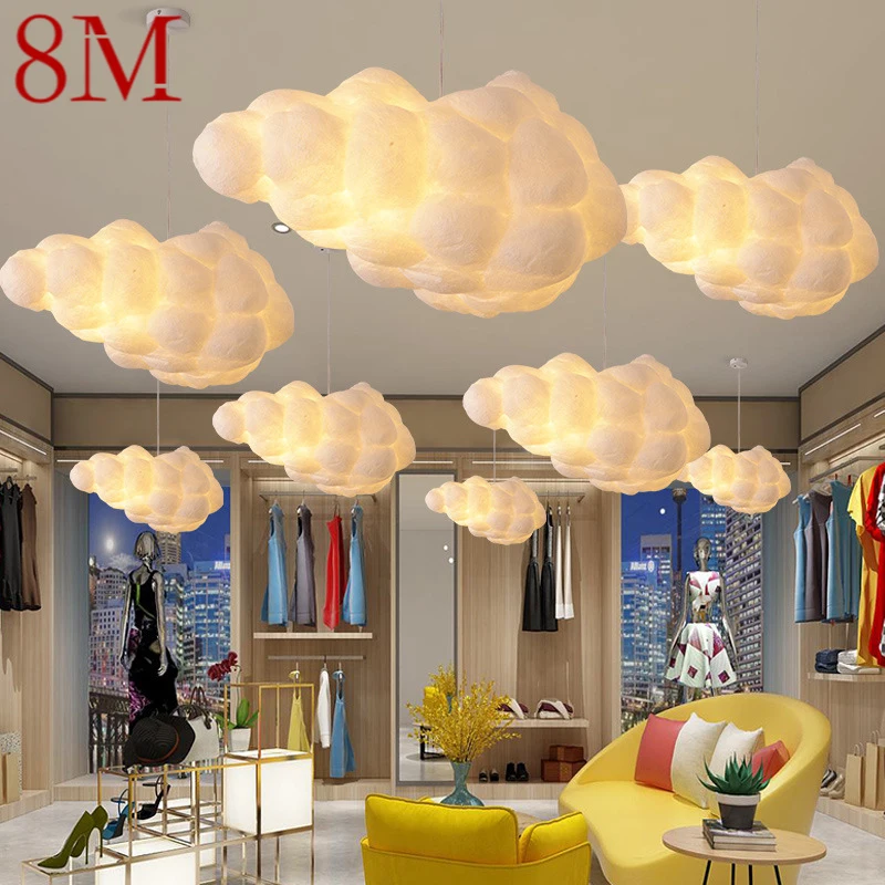 

8M Wedding Props White Cloud Shaped Chandeliers Shopping Mall Ceiling Decorative Lights Wedding Welcome Area Lighting