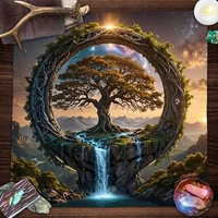 Tree of Life Tarot Card Tablecloth Polyester Starry Sky Lake View Altar Cloth Witchcraft Pagan Divination Witch Home Room Decor 1