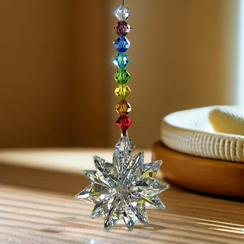 1pcs Crystal Snowflake Pendant Suncatcher Crystal Glass Prism Garden Window Hanging Rainbow Maker Gift Car Wedding Home Decor