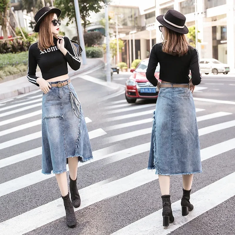 Spring Summer New Women Cowboy Skirts Female High Waist Large Size