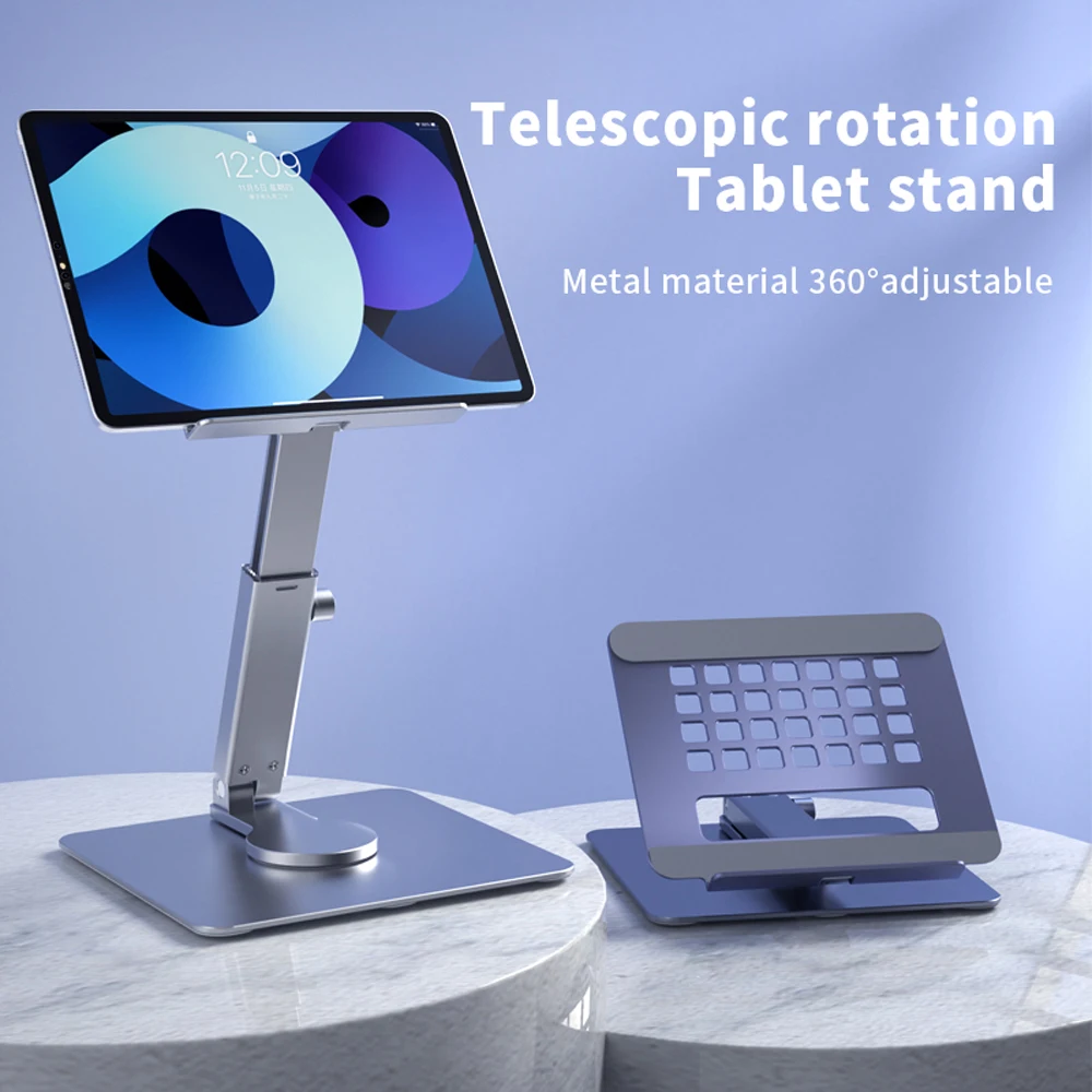 Tablet Stand Desk Adjustable Foldable Aluminum Holder 360° Rotating for