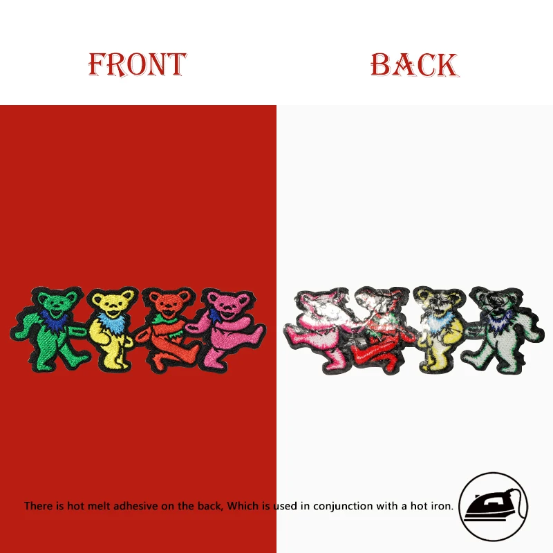Grateful Dead Bear Embroidered Patch Dancing Bear Iron On Appliqué DS-337 - Foto 4