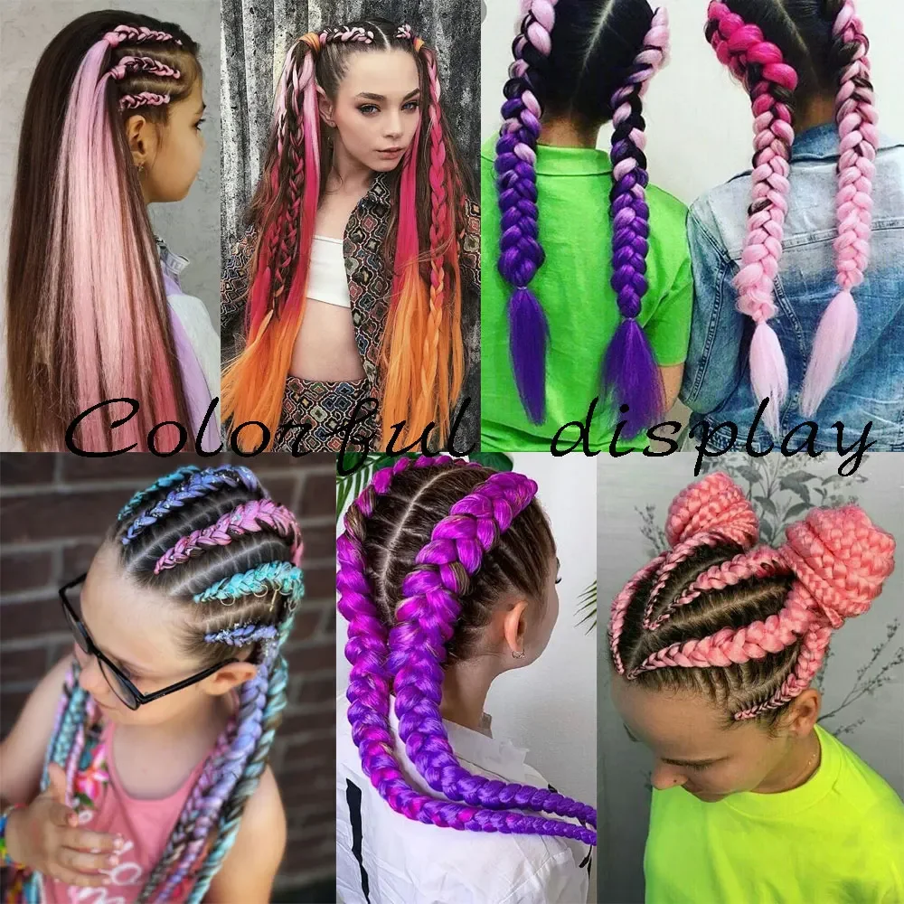 24 Inch Synthetic Jumbo Braids Kanekalon Braiding Hair Colorful Twist Hair Braiding Afro Braiding Hair Extensions for Children