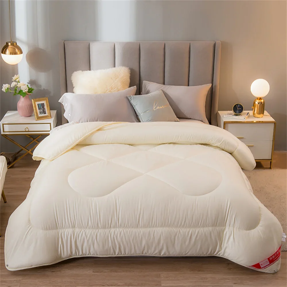 Svetanya Solid Beige Yellow Winter Thick Quilt Stitching Warm Comforter Fluffy Blanket Washable Polyester Twin Queen Size